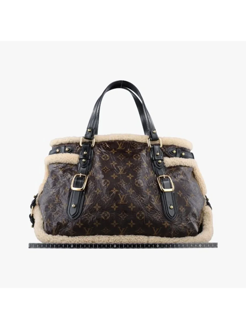 Louis Vuitton Monogram Shearling Tote Brown Cream Patent